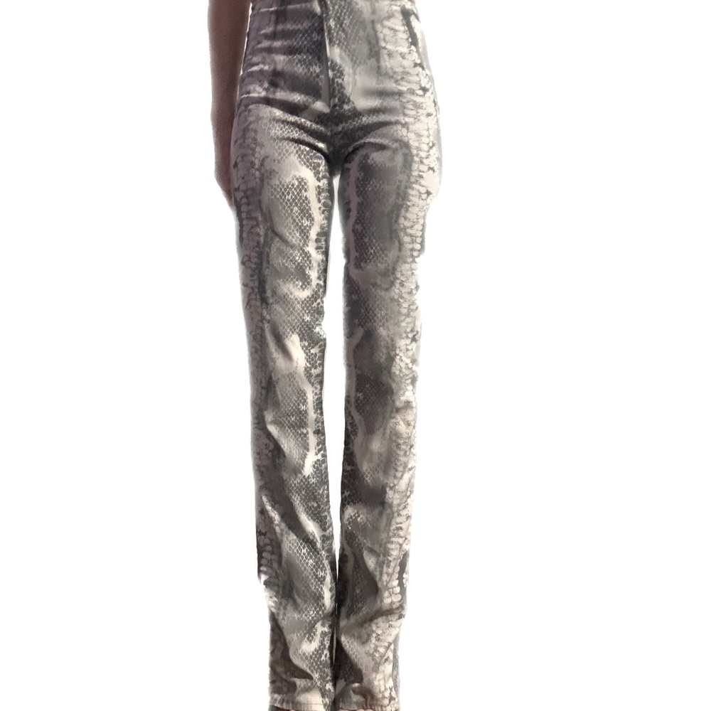 Snake print fitted women's pants in grey, silver, black &white, custom!STUNNING!